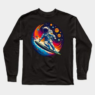 Cat Surfing a in Universe - For Space Astronaut Cat Long Sleeve T-Shirt